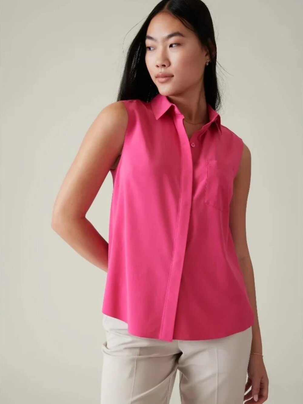 ATHLETA Everlasting Tank Shirt Womens 1X Pink Collared Button Front Top
